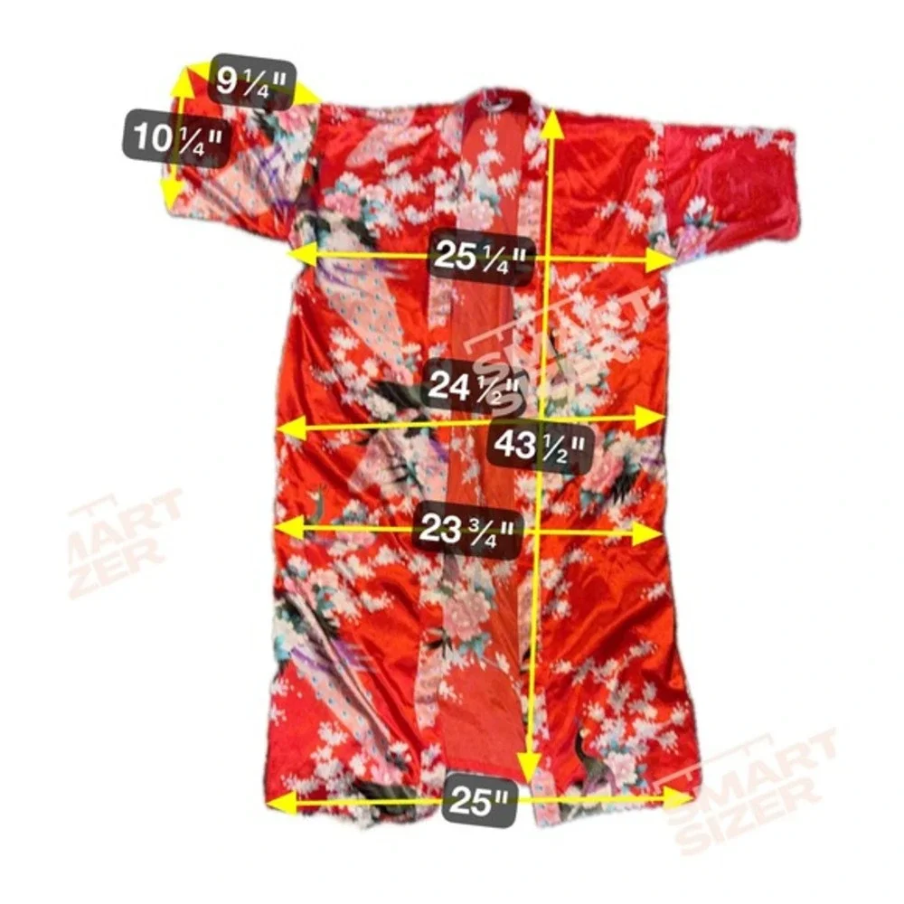 Tian Bao‎ Gong Unisex Medium Red Peacock Floral Short Sleeve Kimono Robe Resort